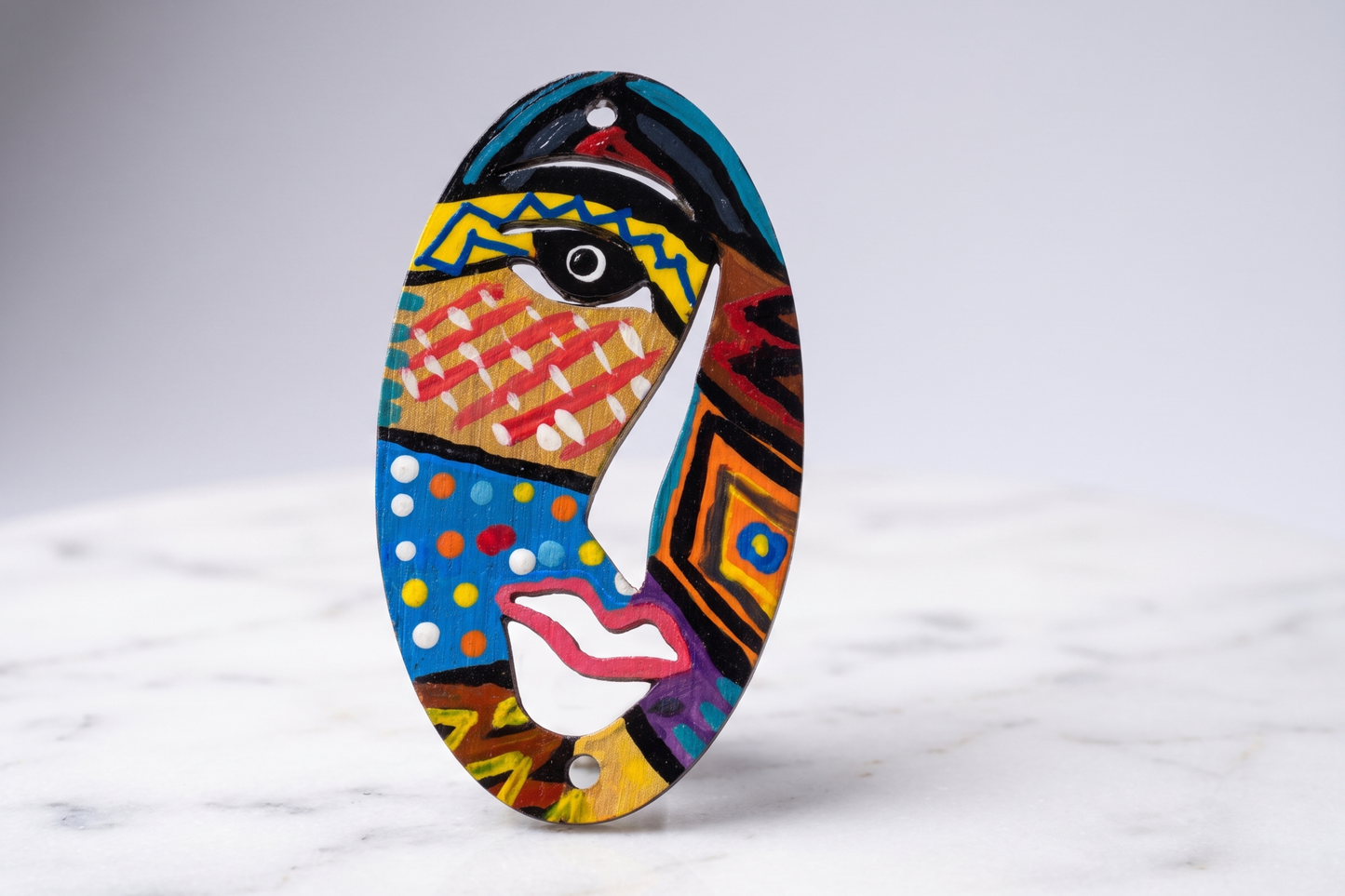 Hand-Painted 4-Inch Wood Face Pendant