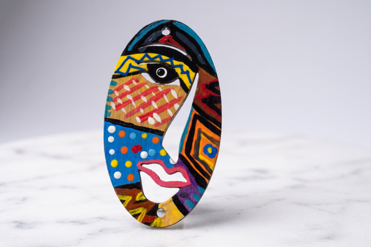 Hand-Painted 4-Inch Wood Face Pendant