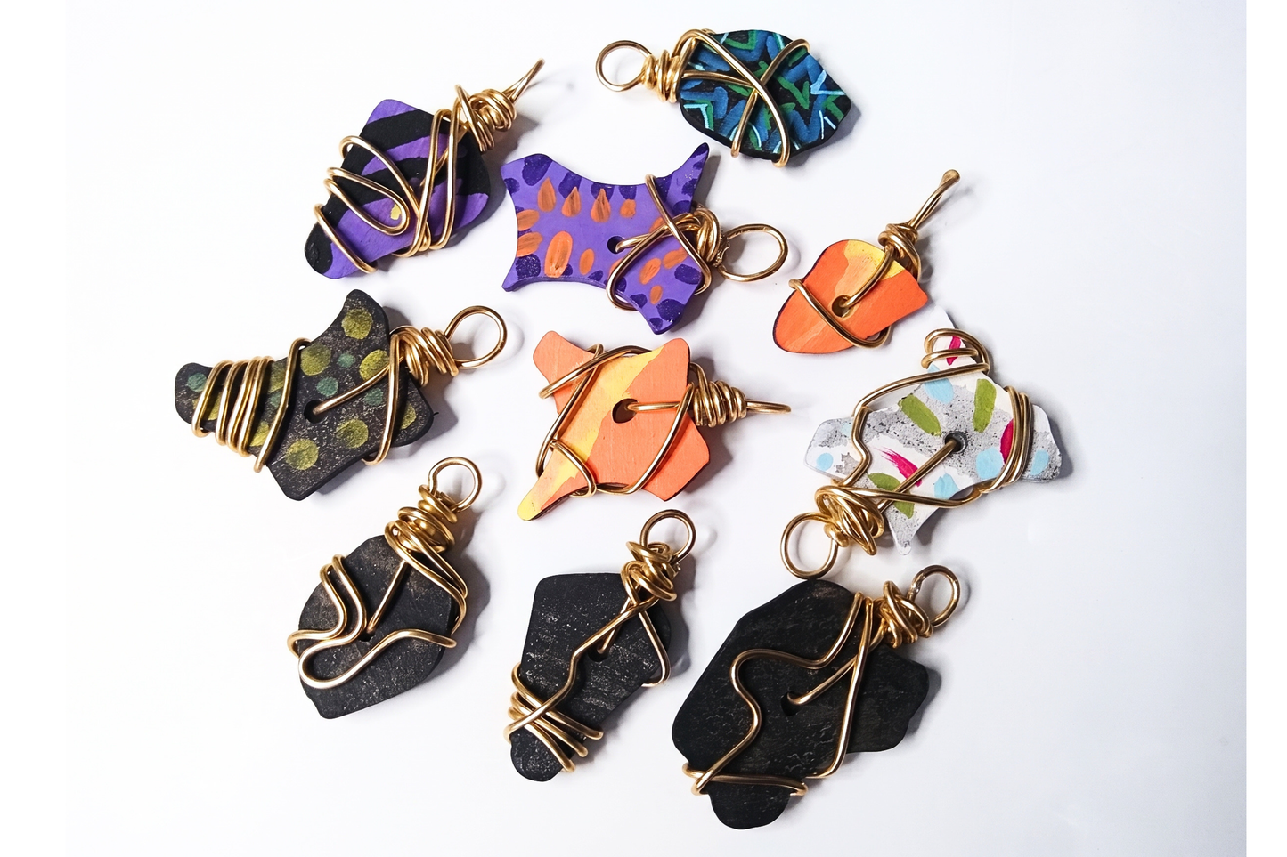 10-PC Wire Wrapped Boho Wood Charms