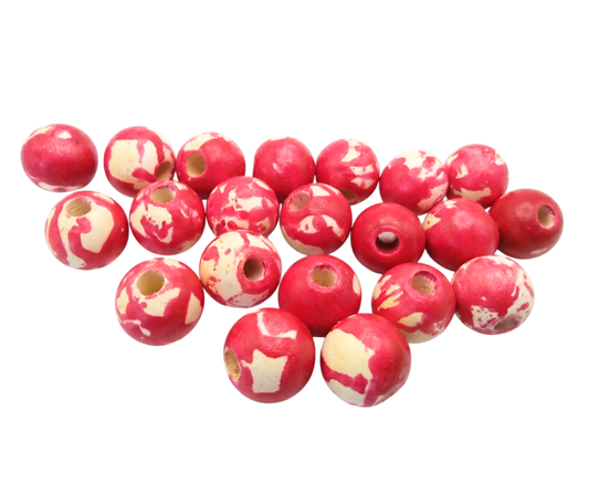 20-PC Marble Red & Natural Hand-Painted Wood Beads