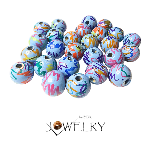 20-Pack Baby Blue Graffiti Designer Beads