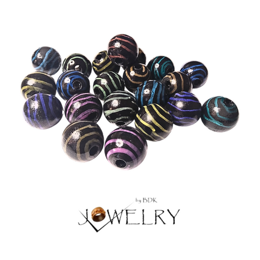 10-Pack Black Mulitcolor Swirl Designer Beads