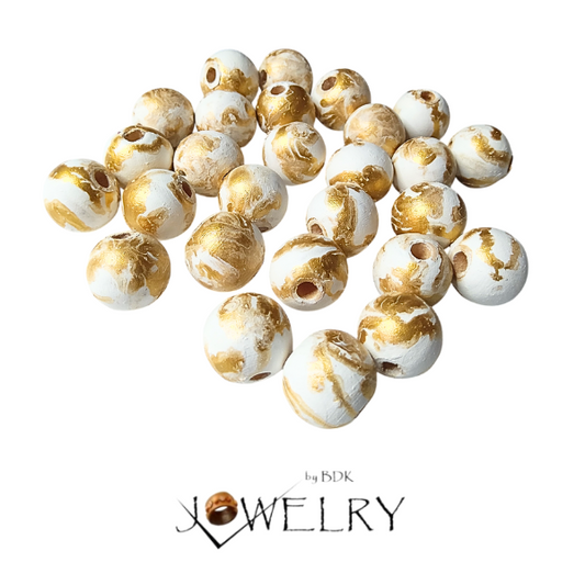 25-Pack White & Gold Designer Beads
