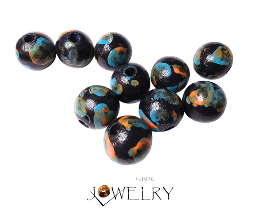 10-Pack Black/Multicolor Designer Beads