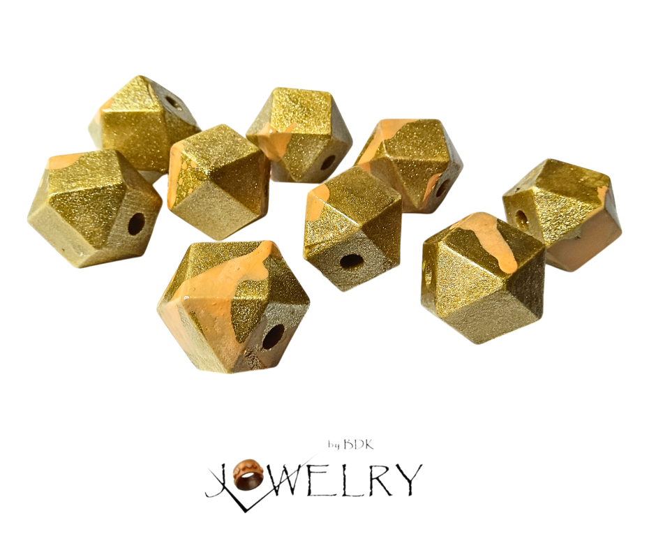 9-Pack Gold & Peach Geometric Designer Beads