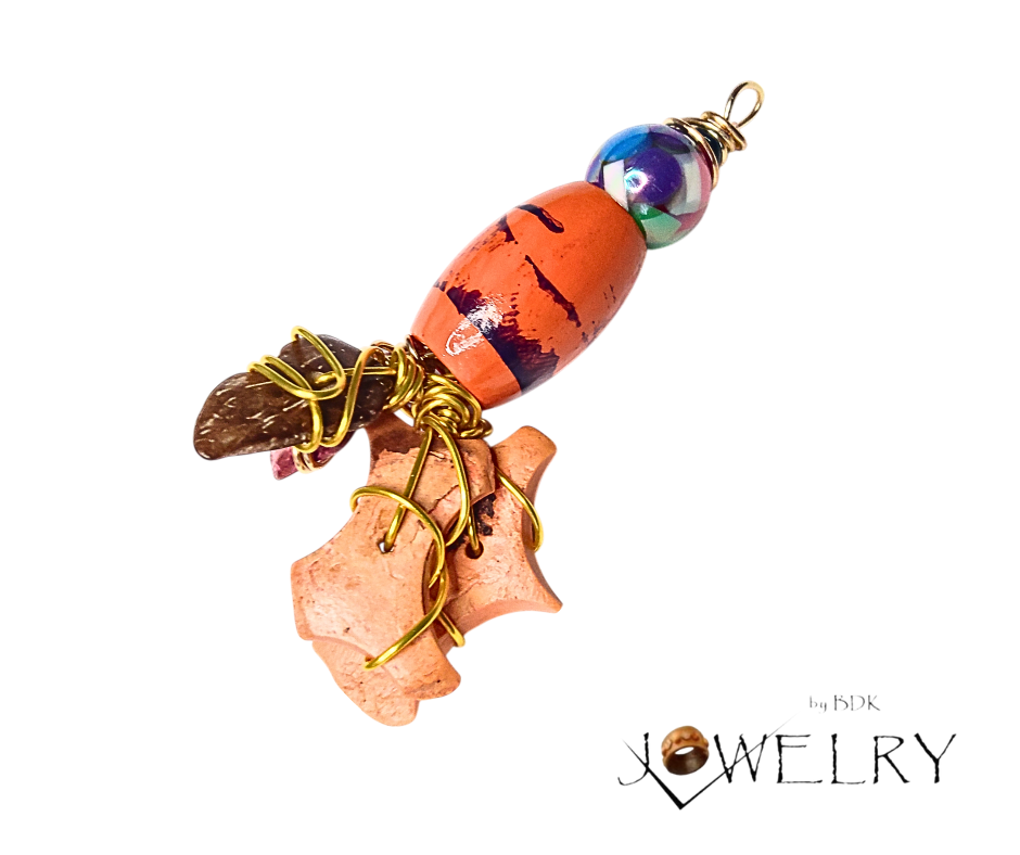 Orange Coconut Chip Boho Pendant