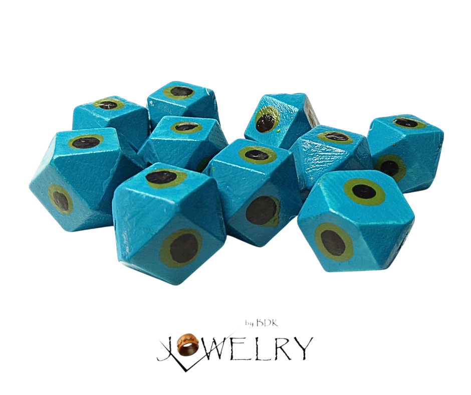 10-Pack Teal Polka Dot Geometric Designer Beads