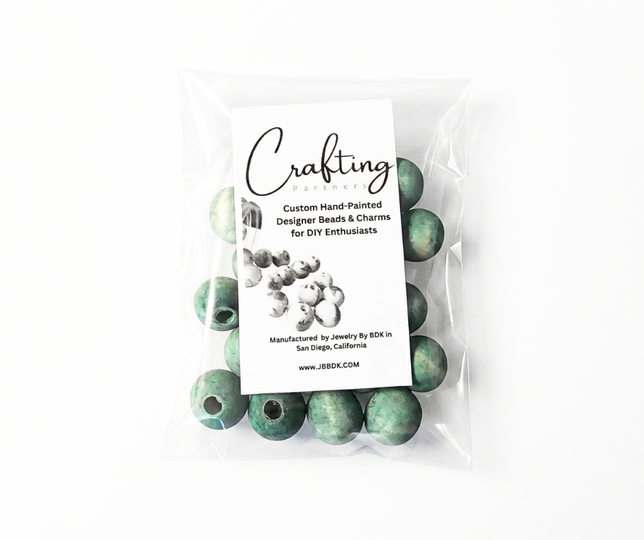 Green Faded Matte Hand-Painted Wood Beads