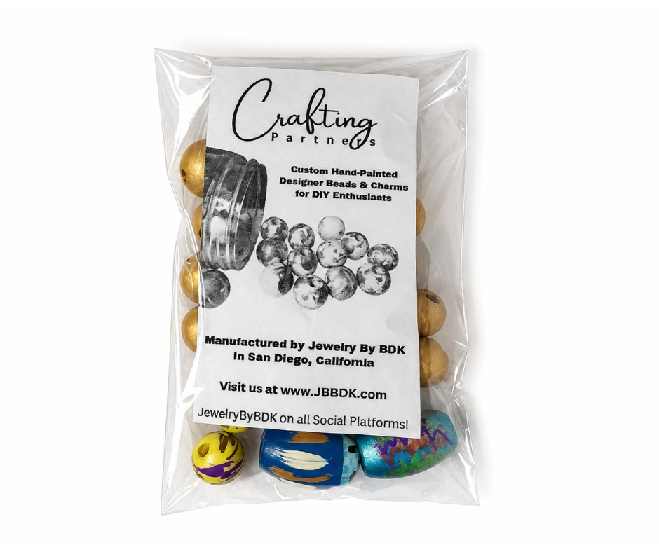 30-PC Golds, Yellow & Blue Mixtures Hand-Painted Beads