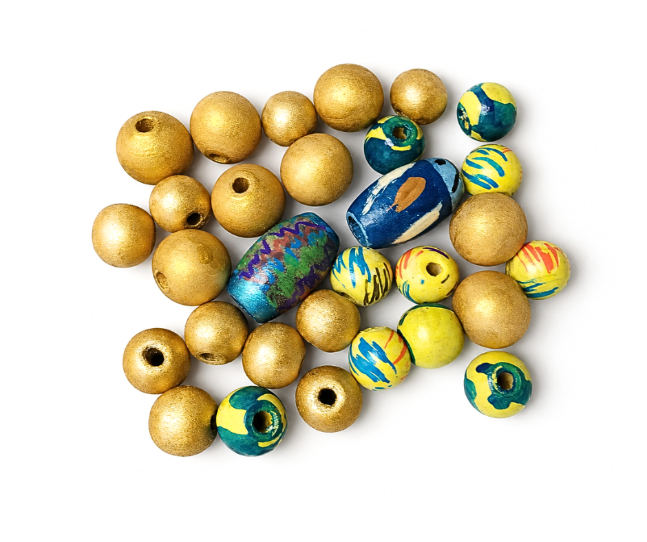 30-PC Golds, Yellow & Blue Mixtures Hand-Painted Beads