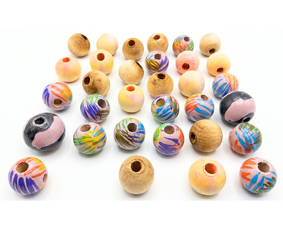 Graffiti Mix Hand-Painted Wood Beads 30-PC