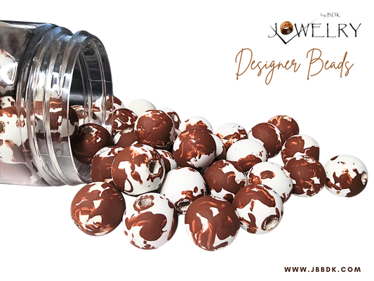 Brown Cow Print Designer Beads 50-Pack