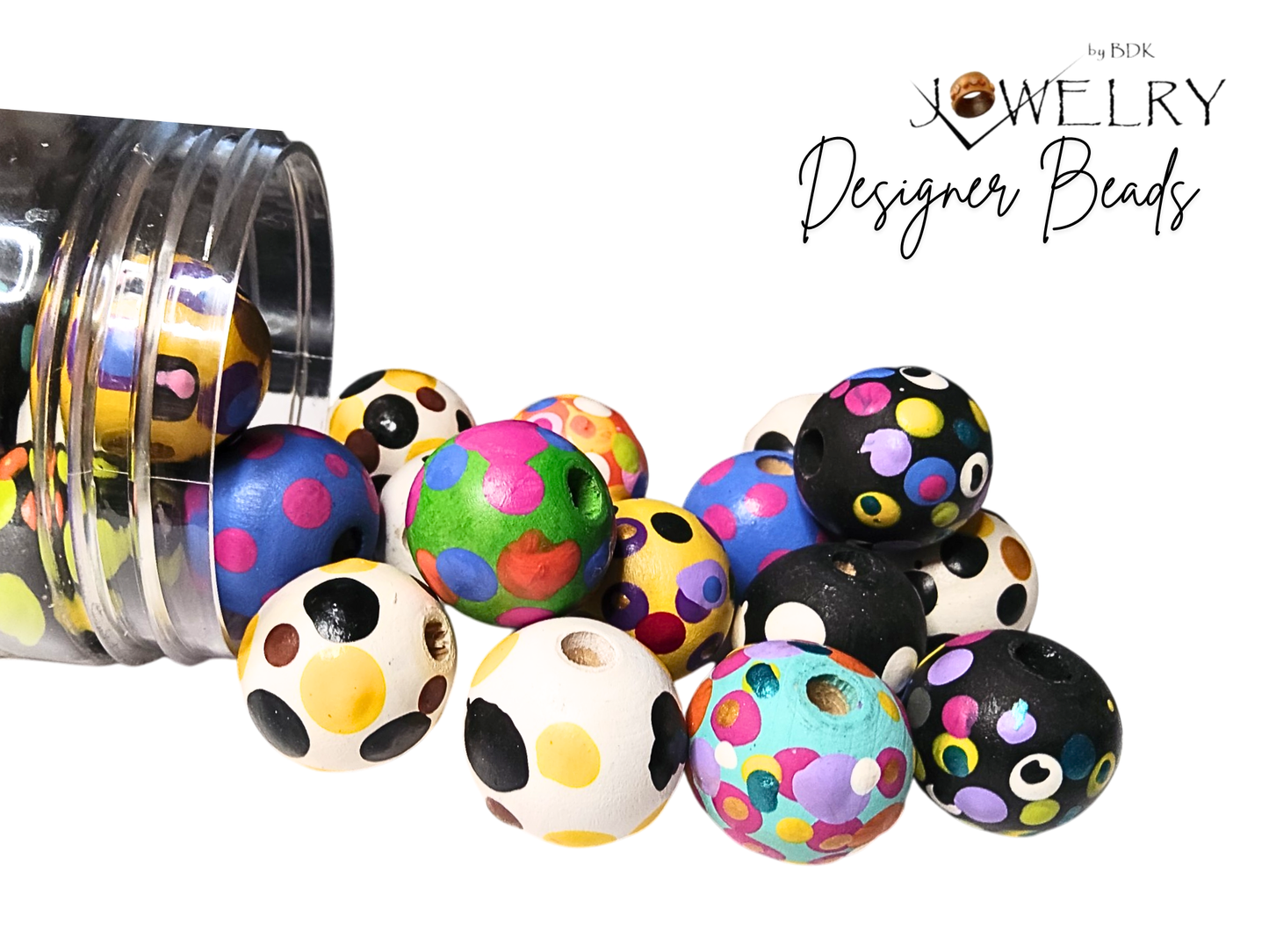 Assorted Polka Dot Designer Wood Beads Set of 50-Pack