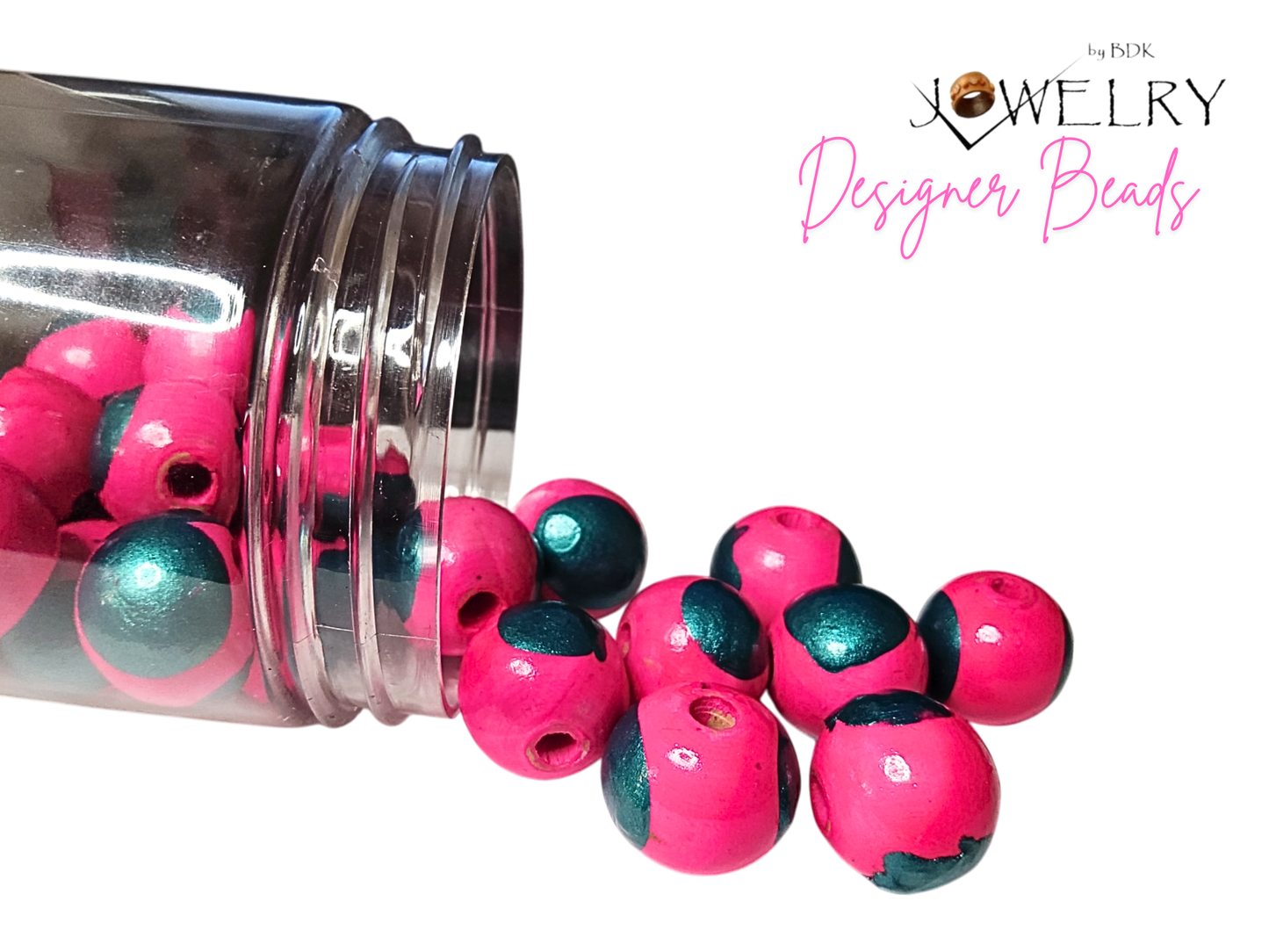 50-Pack Artistic Hot Pink & Teal Designer Beads