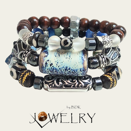 Agate & Gemstone Bohemian Unisex Stretch Bracelet Set