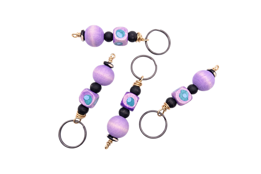 Hand-Painted Purple Beaded Purse Chain – Artistic Boho Bag Charm, Wooden Beads