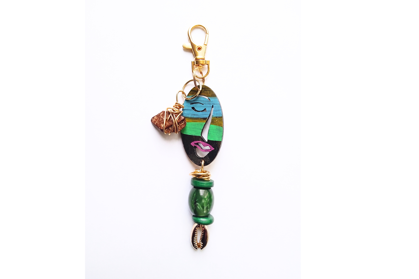 Distressed Hand-Painted Wood Keychain/Purse Accessory