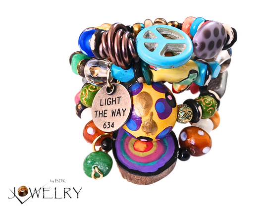 Rainbow Artistic Boho Stack Charm Bracelet Set