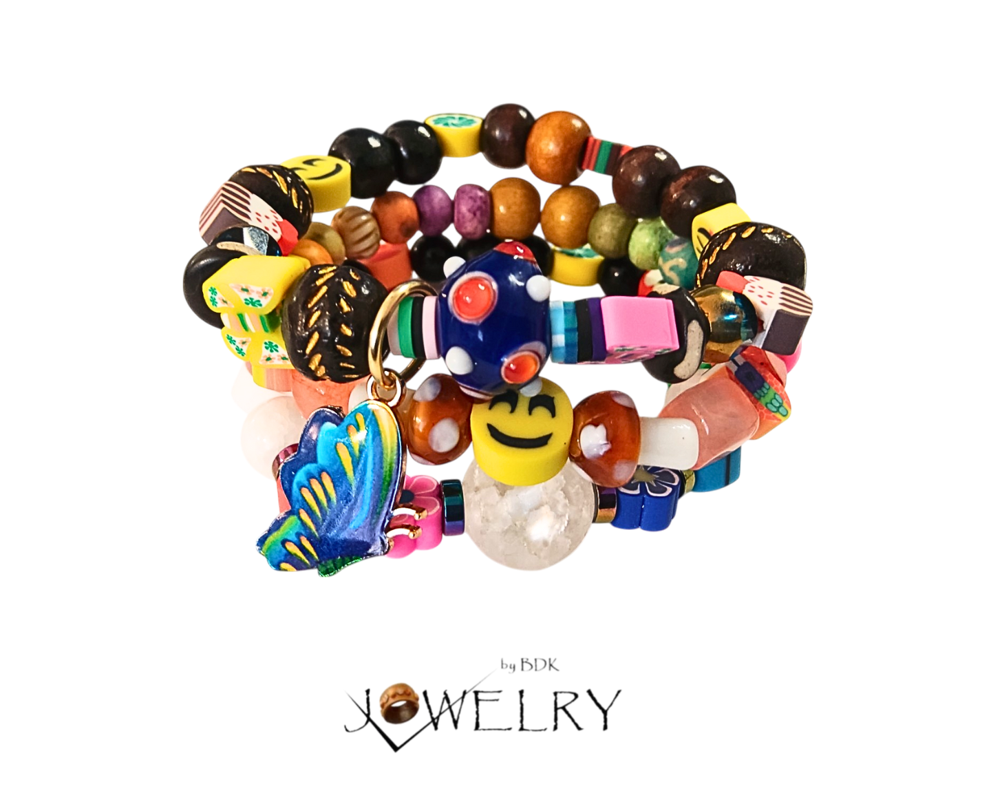 Fun Lampwork Artistic Smiley Face Layered Bracelet Set