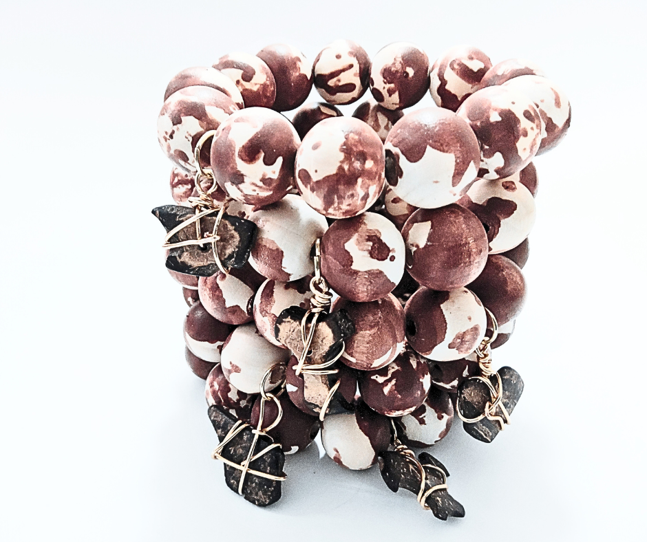 Brown Hand Painted Boho Stretch Bracelet - Single