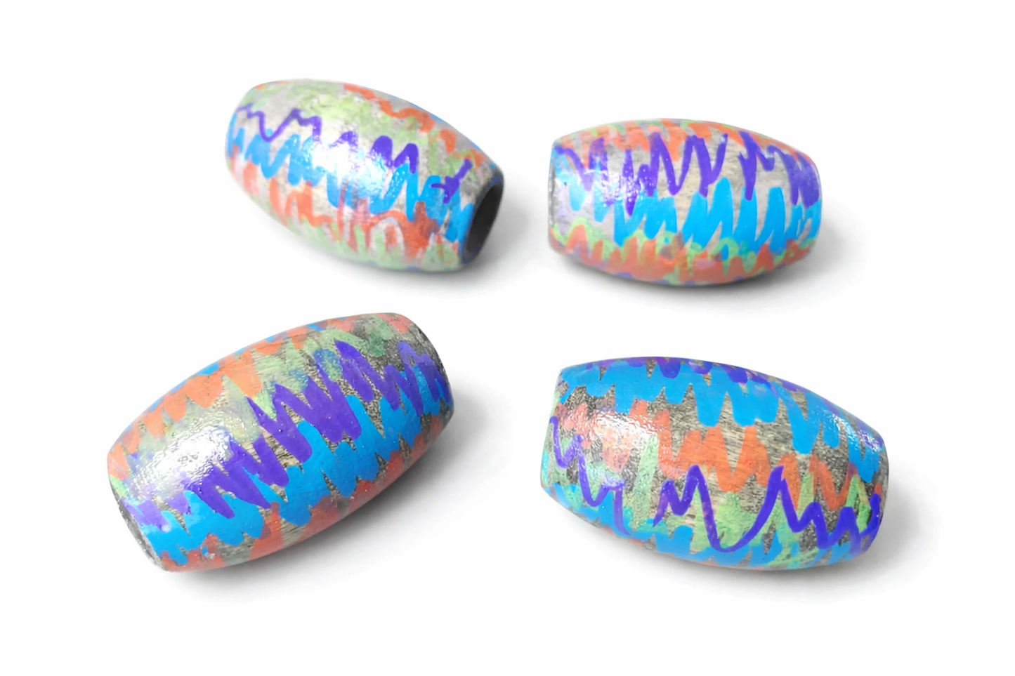 4-PC Faded Gray & Mixed Colors Graffiti Oval Beads