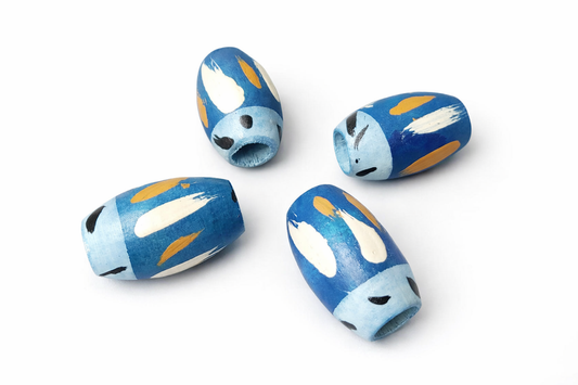 4-PC Hand-Painted Oval Wood Beads