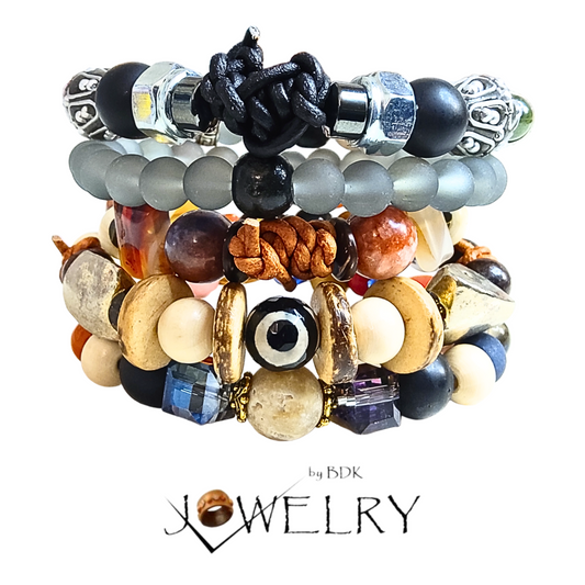 Leather & Agate Unisex Layered Bracelet Set