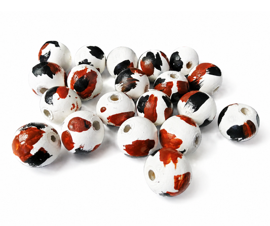 20-PC Cow Print Inspired Hand-Painted Wood Beads