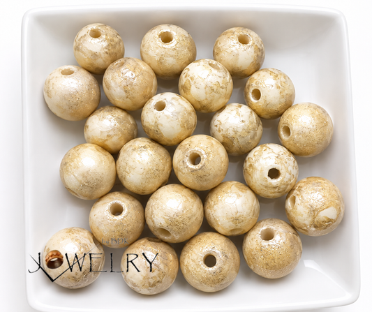 50-Pack Gold Color Washed Wood Beads
