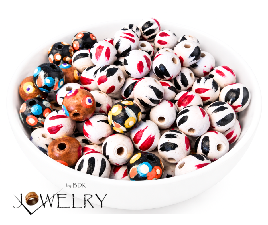 50-PC Multicolor Hand-Painted Wood Beads