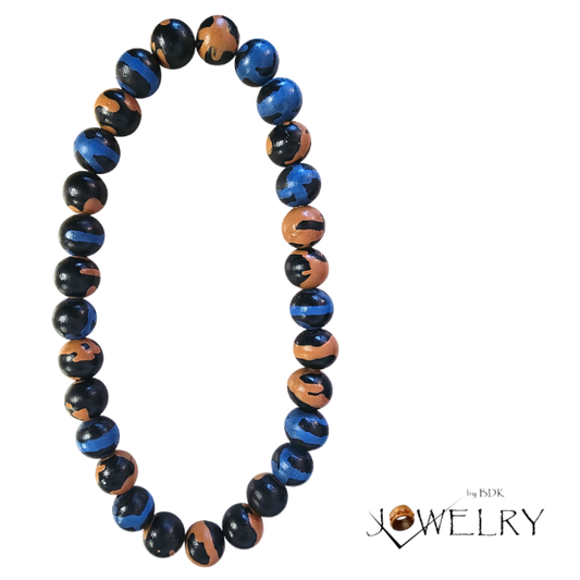 Handmade Men’s Two-Tone Beaded Necklace – Black & Blue