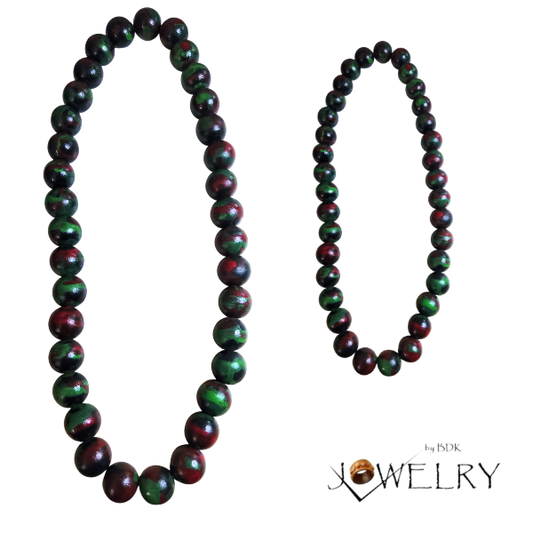 Handcrafted 30-Inch Red, Black & Green Men's Necklace