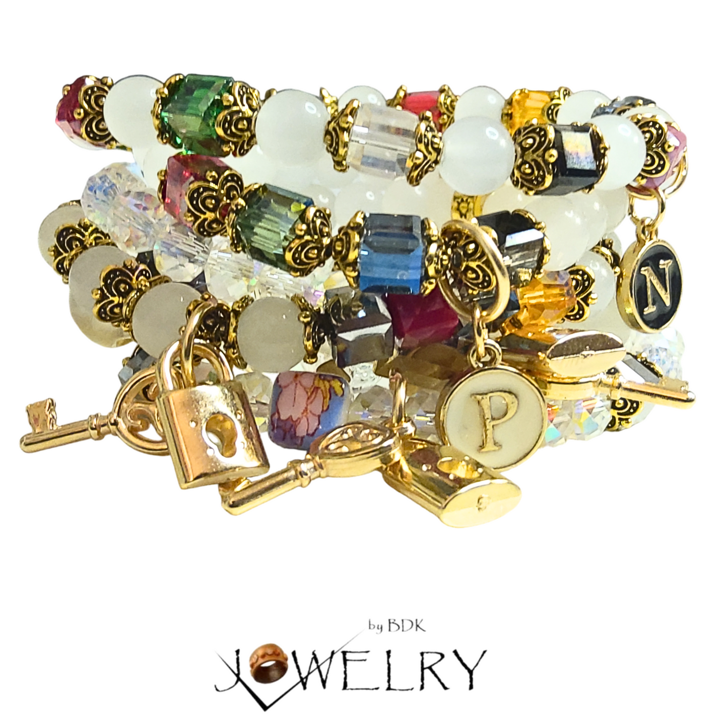 Elegant Heart & Key Charm Bracelet Set