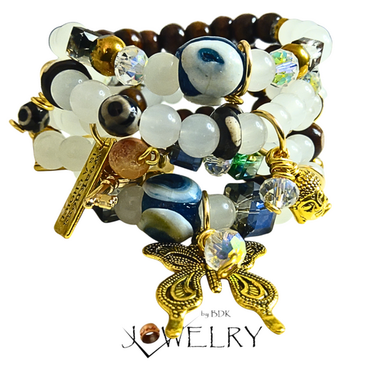 Bohemian Double Evil Eye Stretch Bracelet Set