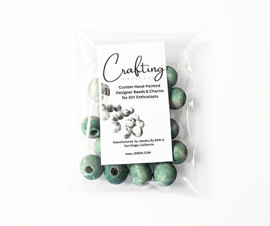 Green Faded Matte Hand-Painted Wood Beads
