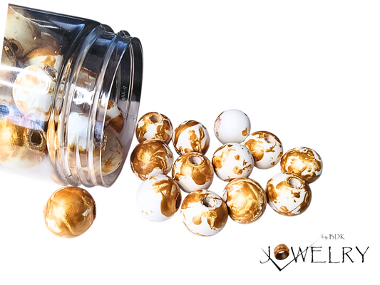 White & Gold Elegant 50-Pack Crafting Beads