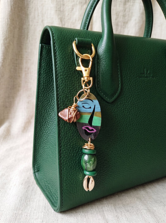Distressed Hand-Painted Wood Keychain/Purse Accessory