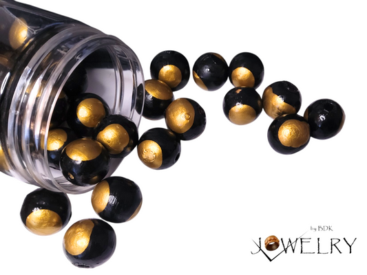 Boho Luxe: Hand-Painted Black and Gold Beads (50-Pack for Crafters & DIY Projects)