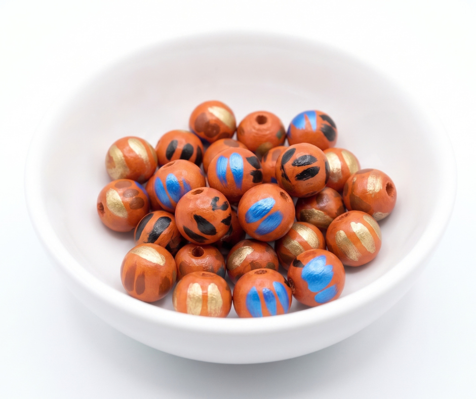 20-PC Hand-Painted Wood Beads