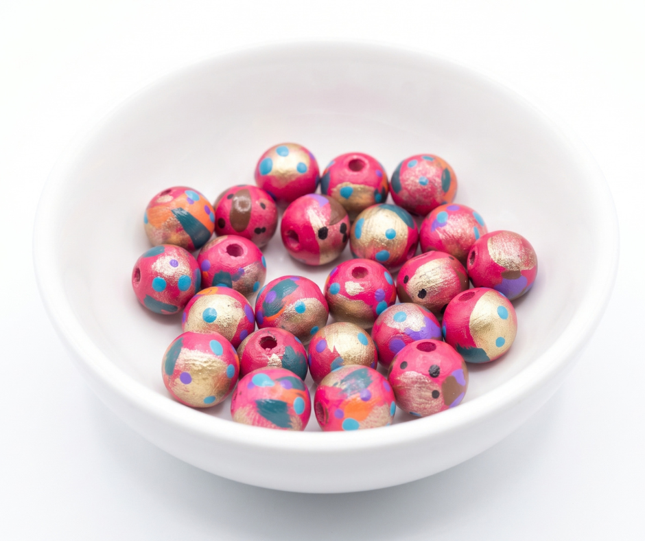 20-PC Hand-Painted Wood Beads
