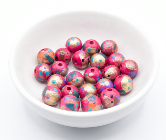 20-PC Hand-Painted Wood Beads
