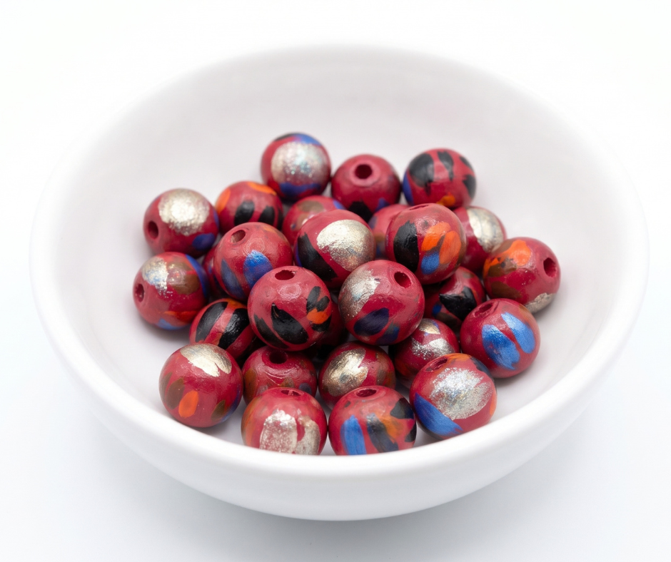 20-PC Hand-Painted Wood Beads