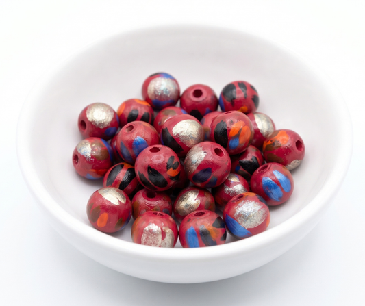 20-PC Hand-Painted Wood Beads
