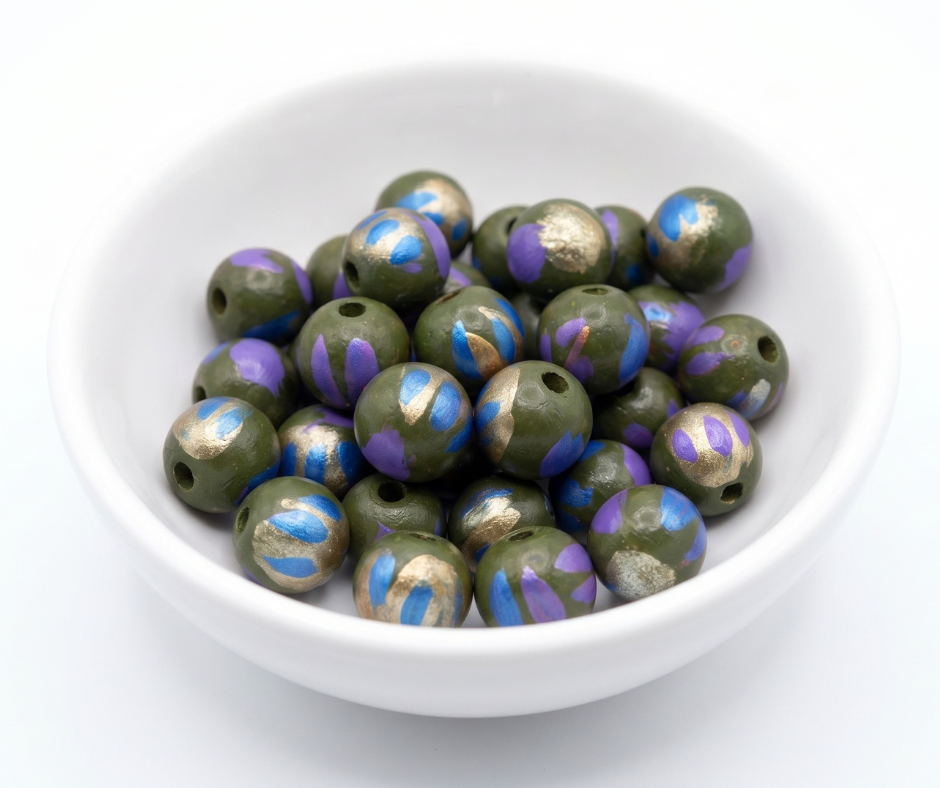20-PC Hand-Painted Wood Beads