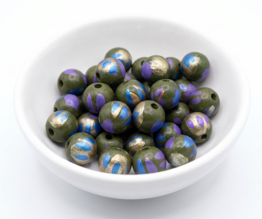 20-PC Hand-Painted Wood Beads