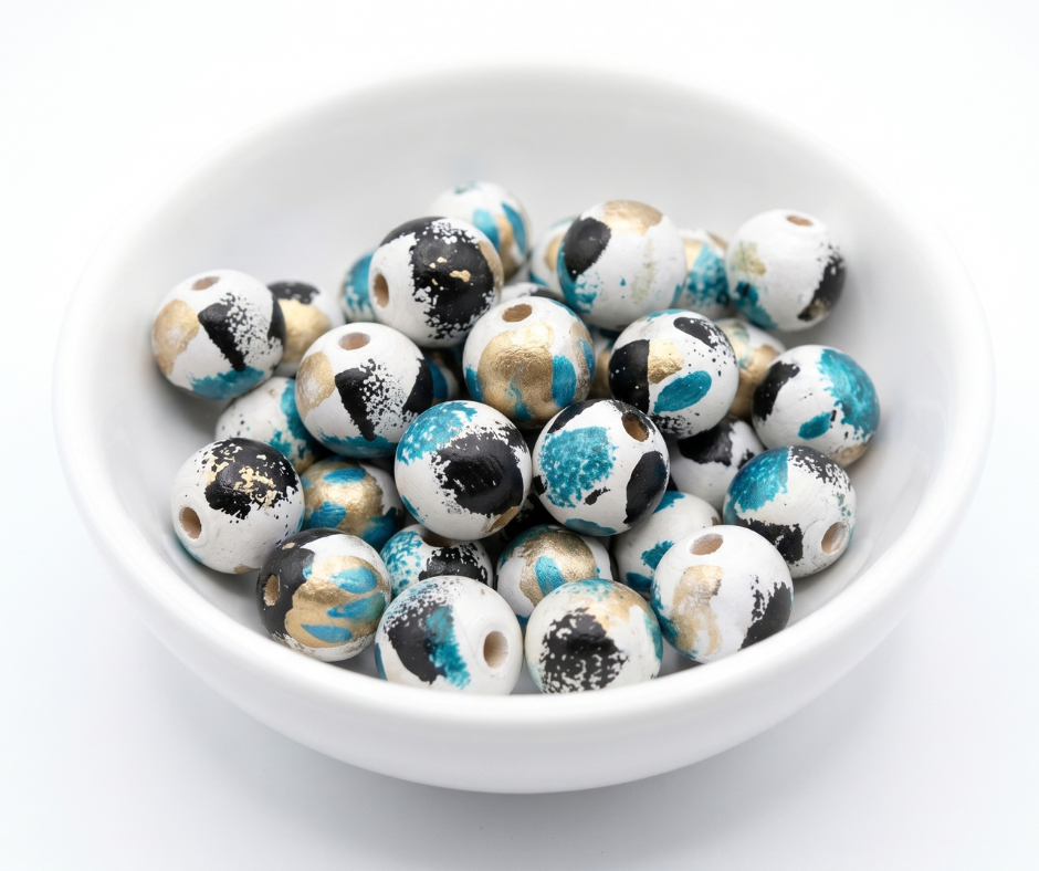 20-PC Hand-Painted Wood Beads