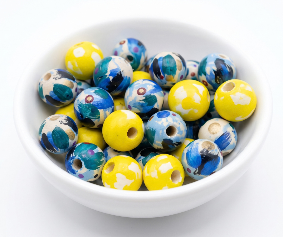 20-PC Hand-Painted Wood Beads