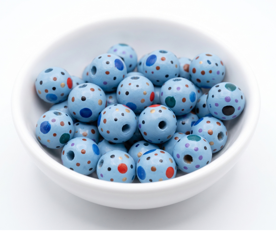 20-PC Hand-Painted Wood Beads