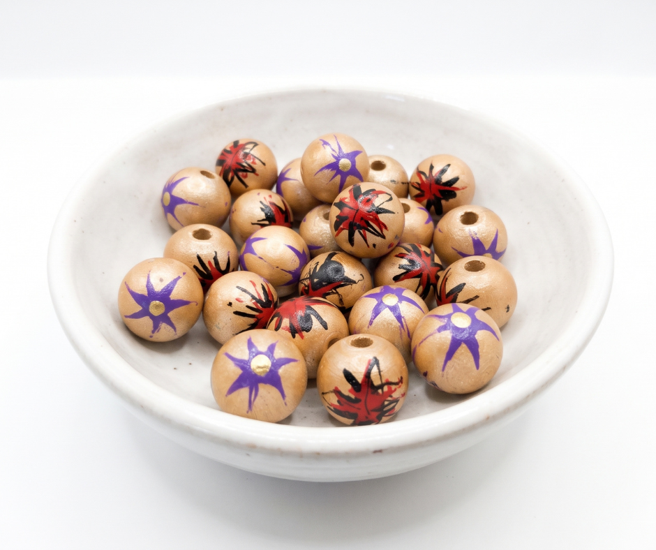 20-PC Hand-Painted Wood Beads