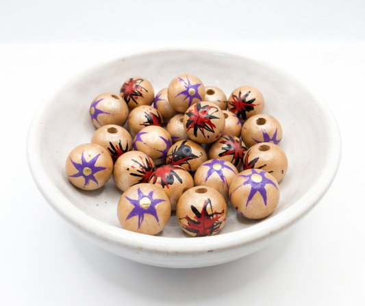 20-PC Hand-Painted Wood Beads